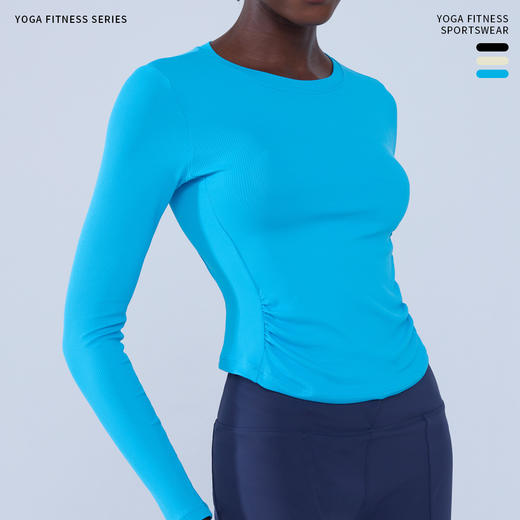 跃牌【小甜心】系列 瑜伽新款双边缩褶圆领打底修身显瘦运动长袖9072 商品图1