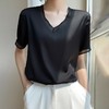 雀说 醋酸缎面短袖t恤女V领显瘦外穿小衫新款夏季宽松撞色大码半袖5ZF-4214 商品缩略图2