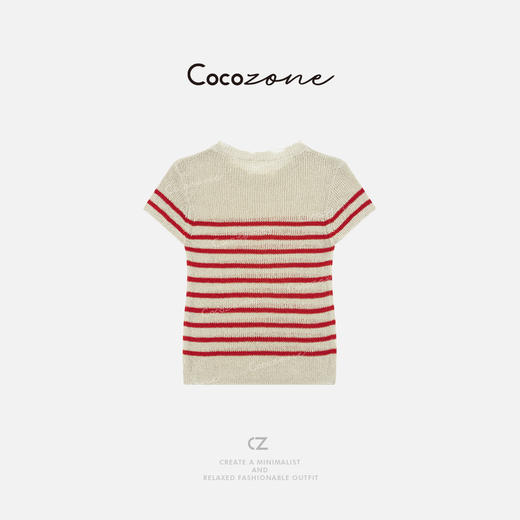 COCO ZONE 刘一一 【莱赛尔桑蚕丝】时尚条纹圆领毛针织衫CD1A0714 商品图1