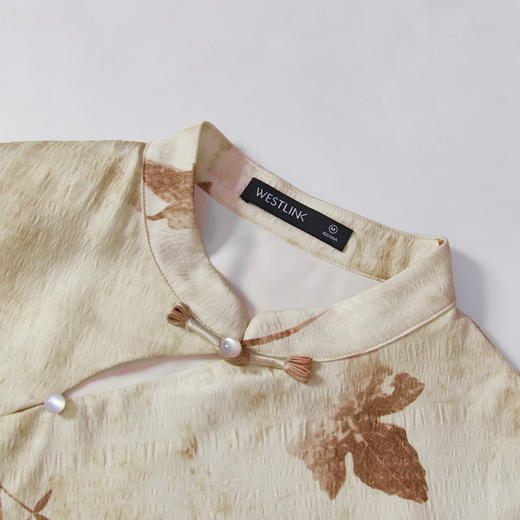 新中式国风立领旗袍无袖连衣裙女春季古典提花缎面连衣裙V0041535 商品图5