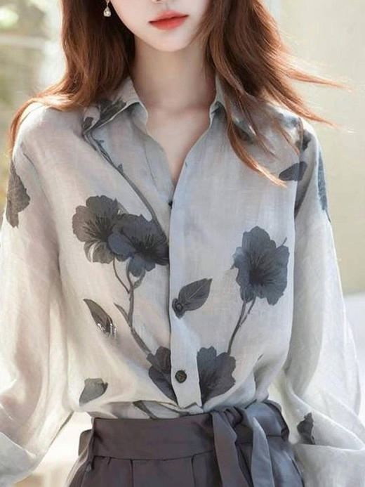 雀说 高级感时尚长袖衬衫女春夏新款气质上衣流行独特漂亮小衫5ZF-9347 商品图2