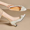 【预售5天】法式浅口单鞋女鱼嘴气质高跟鞋蝴蝶结真皮异型跟粗跟女鞋白色SY&2353 商品缩略图3