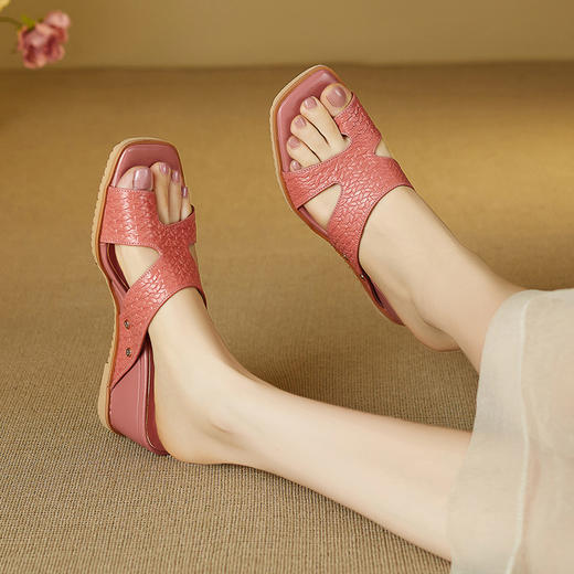 OLD 9217巨好看法式绝美一字带凉拖鞋平底坡跟配裙 商品图2