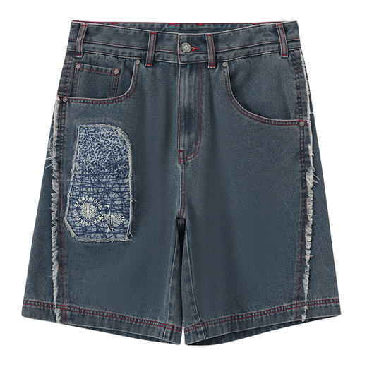 ONIARAI/鬼洗 石化古乌标语做旧水洗牛仔短裤 24A0544 商品图3