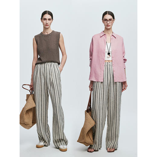 棉仓362618009-初棉雨露麻色织条纹宽松直筒裤 商品图4