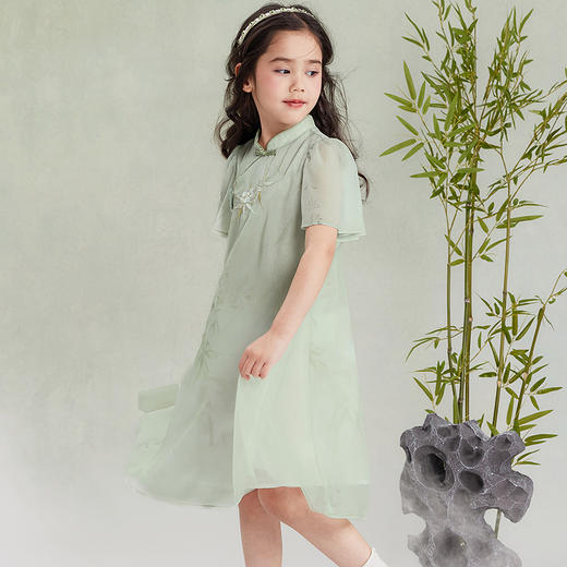 笛莎Deesha观山见女童连衣裙2025夏季女童竹影清风旗袍 商品图4