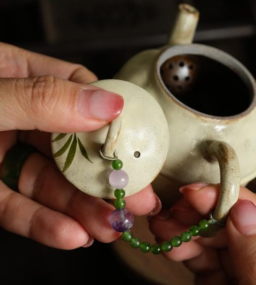 日式粉引手绘翠竹陶瓷茶壶110ml赠送壶绳与壶托独家设计8.5*8.5cm 商品图3