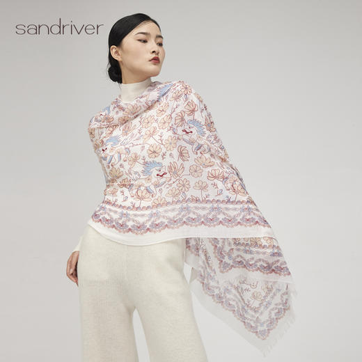 “吉祥狮”“水溶性羊绒印花围巾SJF96P758N 商品图0