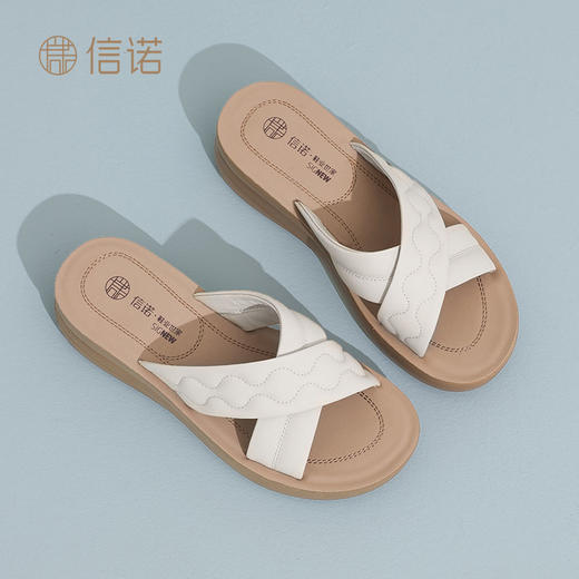 信诺丝绸牛皮厚底舒适真皮拖鞋女2025夏季新款软底轻便外穿凉拖鞋5L950-26 商品图7