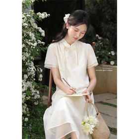 鹿向南「如梦令」杏色新中式短袖半身裙两件套女夏新温柔衬衫套装L55218+L55218BSQ
