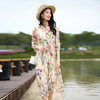 丁摩 夏季新品女V领法式抽绳收腰立体印花真丝连衣裙子5ZF-90472 商品缩略图0