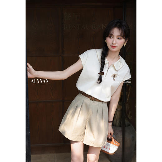 鹿向南 「旧书漫读」卡其色休闲短裤夏新款百搭时尚宽松通勤裤子女 商品图4