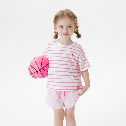 【凉感衣】马克珍妮女童多彩条纹短袖T恤 宝宝上衣夏装新款550782 商品图1