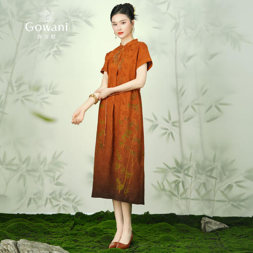 【宋代墨竹】【香云纱】乔万尼100%真丝连衣裙古典立领国风收腰款EM2E900 商品图3