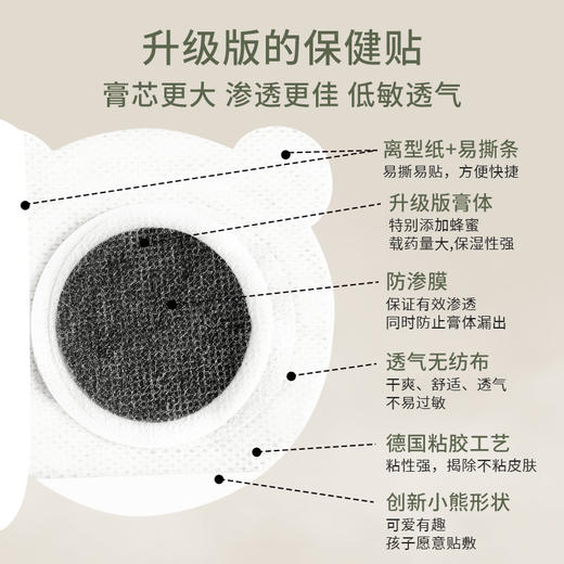 【儿童保健贴买4送1可混搭】后辰 宝宝专用 3M+ 鸡内金消消贴 人参麦苓寒寒贴 木芪桂长长贴 木丁香拉拉贴 川参草咳咳贴 4贴/盒 商品图3