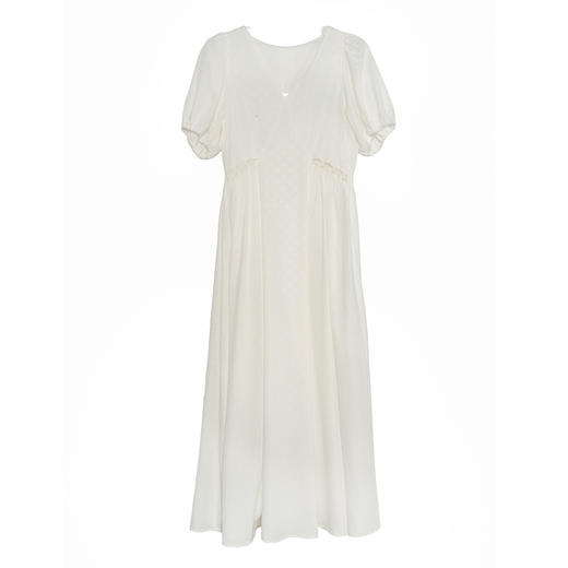 谜底白色连衣裙短袖2025夏新款优雅腰部镂空设计感长裙256ML6291 商品图4