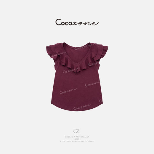 COCO ZONE 刘一一 【100棉】V领灵动叠层荷叶边设计T恤CD1A0769 商品图2