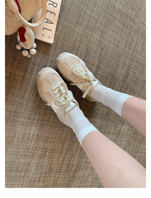 真皮7cm内增高！2025拼色圆头厚底德训鞋女新款休闲运动鞋阿甘鞋！ 商品图7