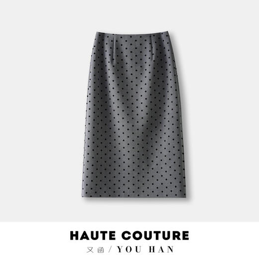 丁摩 春夏波点西装半身裙中长高档植绒圆点高腰通勤减龄半身裙休闲5ZF-862 商品图5