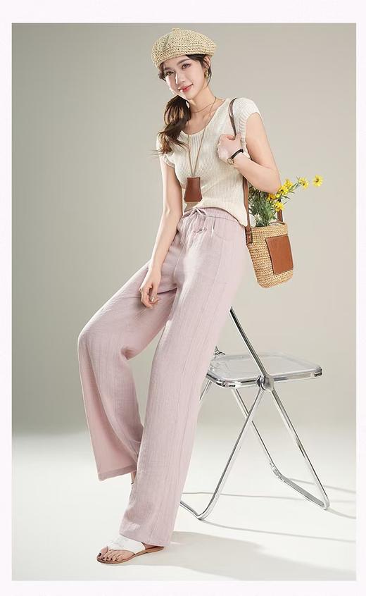 最后样衣清仓！五只白鹅—冰丝亚麻窄版直筒裤夏季透气休闲长裤2507 商品图6