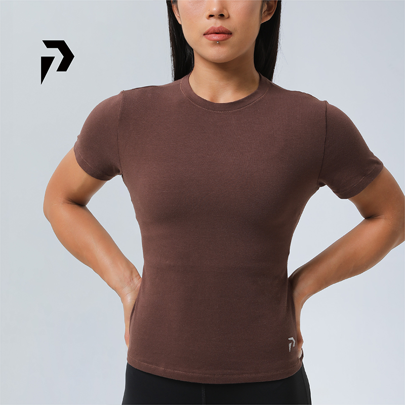 Basic系列女士纯色圆领修身上衣正肩T恤