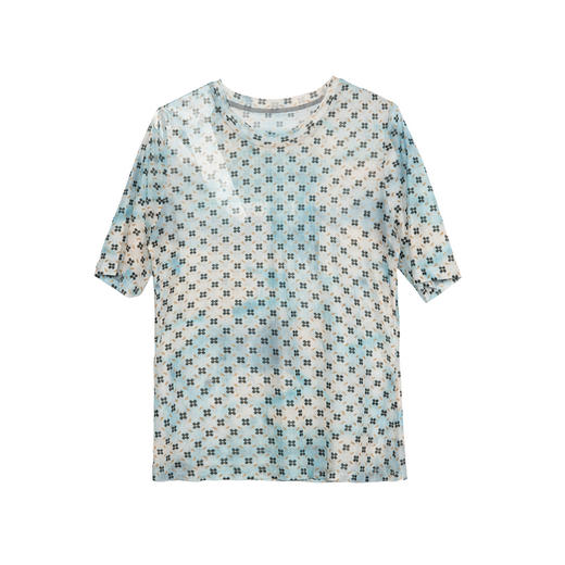 谜底薄款网纱T恤短袖女2025夏新款复古百搭圆领高弹上衣256MT6259 商品图4