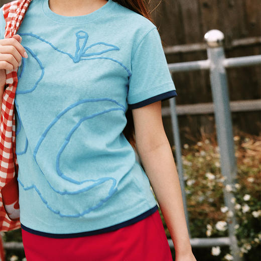 CryingCenter半透雪花竹节棉发泡3c苹果印花正肩修身短袖哭喊中心 商品图0