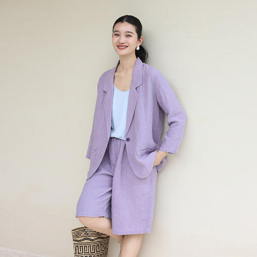 绽放旅行女装174朵/高端重磅砂洗汉麻翻领透气七分袖经典休闲西装 商品图0