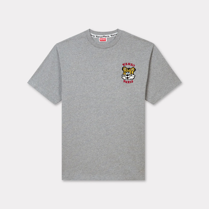 KENZO 高田贤三 男士老虎徽标刺绣棉质圆领短袖T恤 灰色 FF58 TS482 4SG 94
