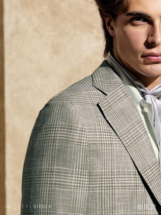 Stylbiella 62%羊毛18%蚕丝18%棉2%锦纶绿米亲王格全麻衬单西 商品图1