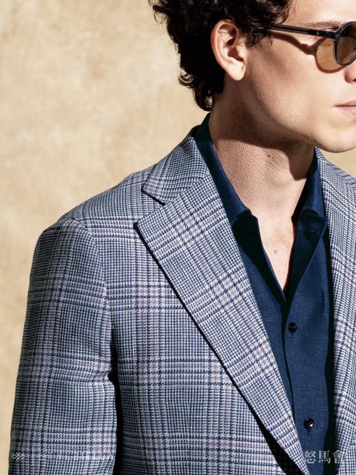 Stylbiella 60%亚麻40%羊毛蓝紫亲王格全麻衬单西 商品图1