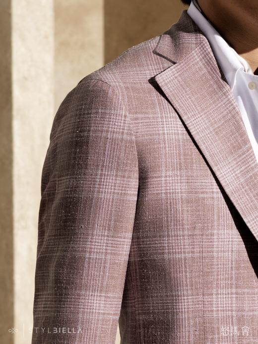 Stylbiella 62%羊毛18%蚕丝18%棉2%锦纶粉色亲王格全麻衬单西 商品图1