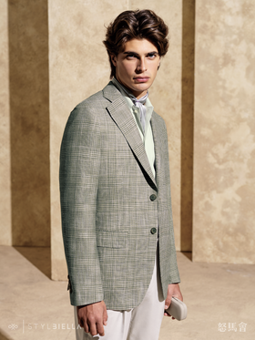 Stylbiella 62%羊毛18%蚕丝18%棉2%锦纶绿米亲王格全麻衬单西