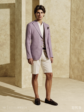 Stylbiella 法国亚麻兰花紫条纹全麻衬单西