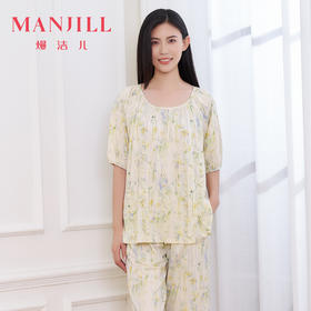 【商场同款】熳洁儿 夏季女士家居服棉莫圆领七分裤套装植物花卉25203232