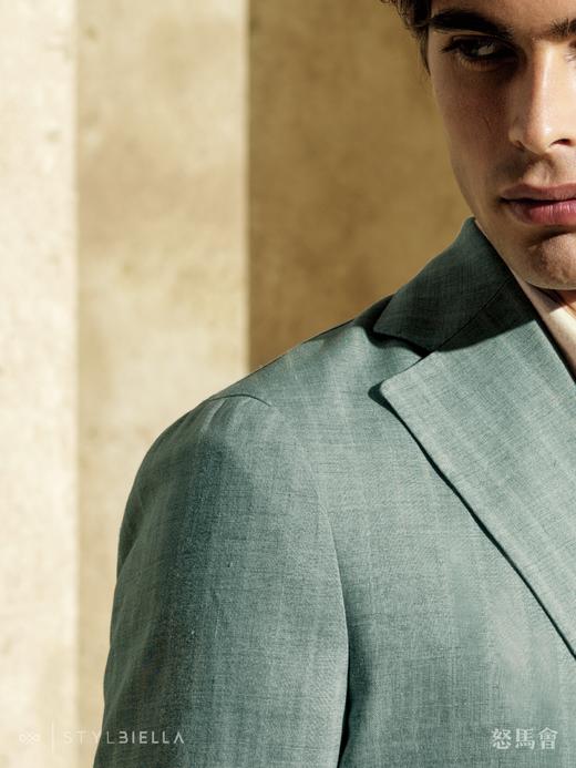 Stylbiella 法国亚麻水绿色条纹全麻衬单西 商品图1