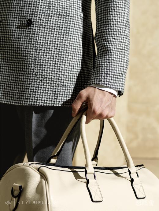 Stylbiella 58%羊毛42%亚麻灰白千鸟格全麻衬单西 商品图2