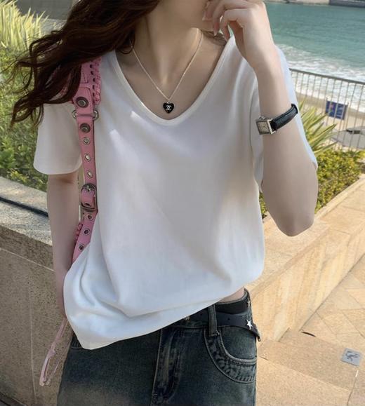 【YW】无忧购韩系简约大领口宽松休闲百搭面膜短袖T恤833 商品图2