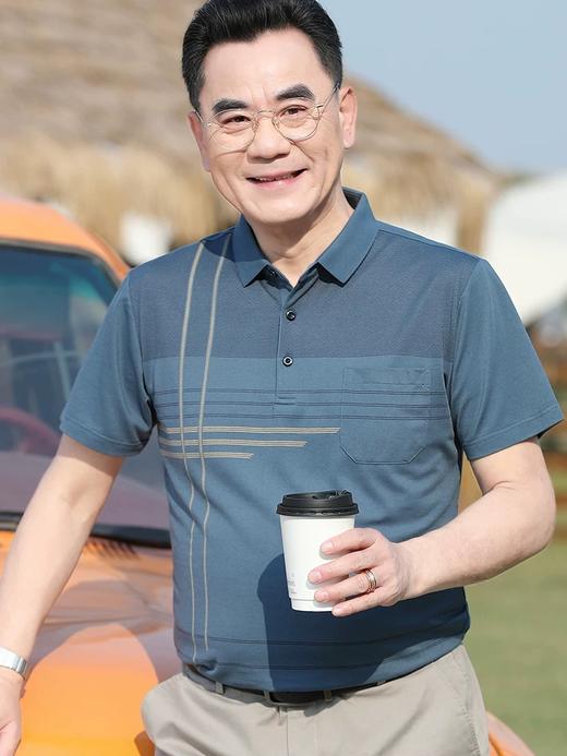 【YW】无忧购夏季凉感透气百搭珠地棉简约条纹休闲中老年爸爸POLO衫8803(截单后7天发货) 商品图2