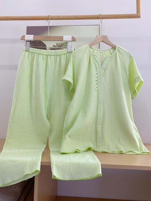 松植屋女士纯色全棉绉布短袖长裤套装女款纱布睡衣家居服 商品图4