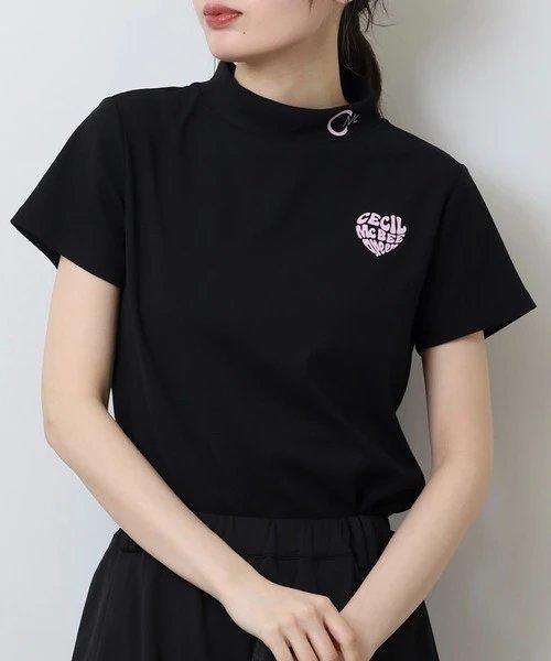 CECIL McBEE green 高尔夫女士 爱心字母印花半高领短袖 宽松百搭T恤 商品图1