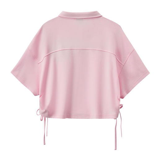 ONIARAI/鬼洗25春夏泥棒蓝女款粉红虎绣花抽褶宽松POLO衫 N840271 商品图4