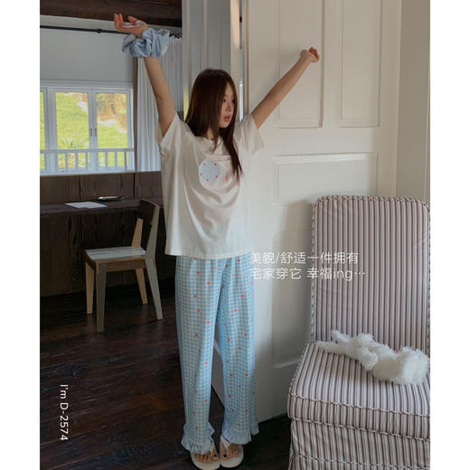 【甜系仙女】2025新款小清新短袖九分裤两件套 甜梦裤脚花边美宅衣休闲家居服休闲 商品图5