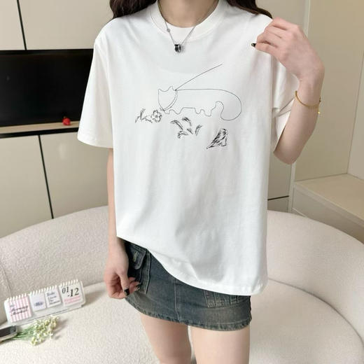 【有货 拍下改价】JNBY 江南布衣可爱线条猫咪 圆领短袖T恤 商品图2