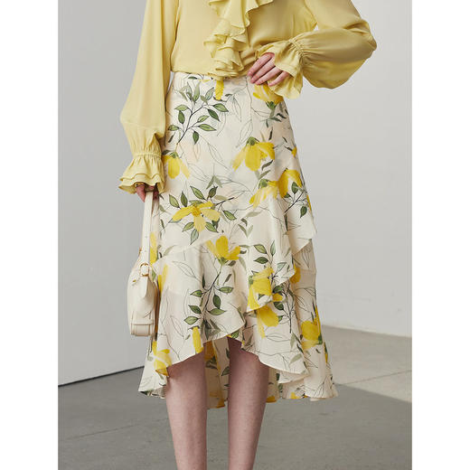 真丝半裙女2024春夏新款碎花荷叶边超仙100%桑蚕丝裙子 商品图1