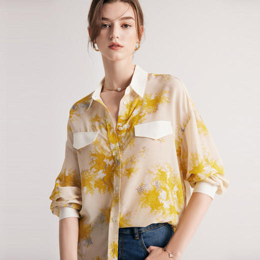 真丝衬衫女2025春夏新款100%双绉印花宽松廓形桑蚕丝上衣 商品图0
