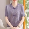 【YW】无忧购中老年妈妈新中式国风薄款针织冰丝透气短袖上衣2501(截单后7天发货) 商品缩略图5