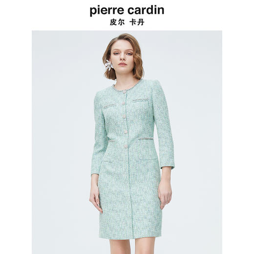 [皮尔卡丹女装]冬季新款蓝色V领绣花收腰连衣裙 商品图4