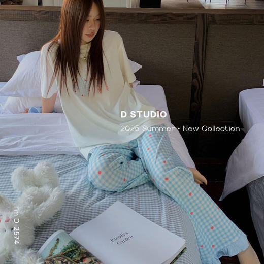 【甜系仙女】2025新款小清新短袖九分裤两件套 甜梦裤脚花边美宅衣休闲家居服休闲 商品图0