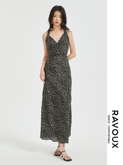 272139911墨花桑蚕丝交叉吊带裙 商品图3